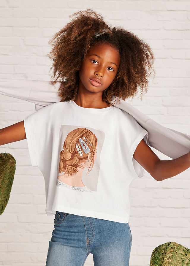 T-shirt for girl in white MAYORAL
