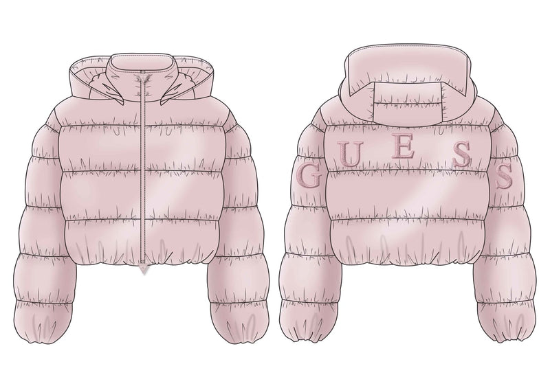 Капитонирано яке с качулка и цип за момиче Guess в лилаво