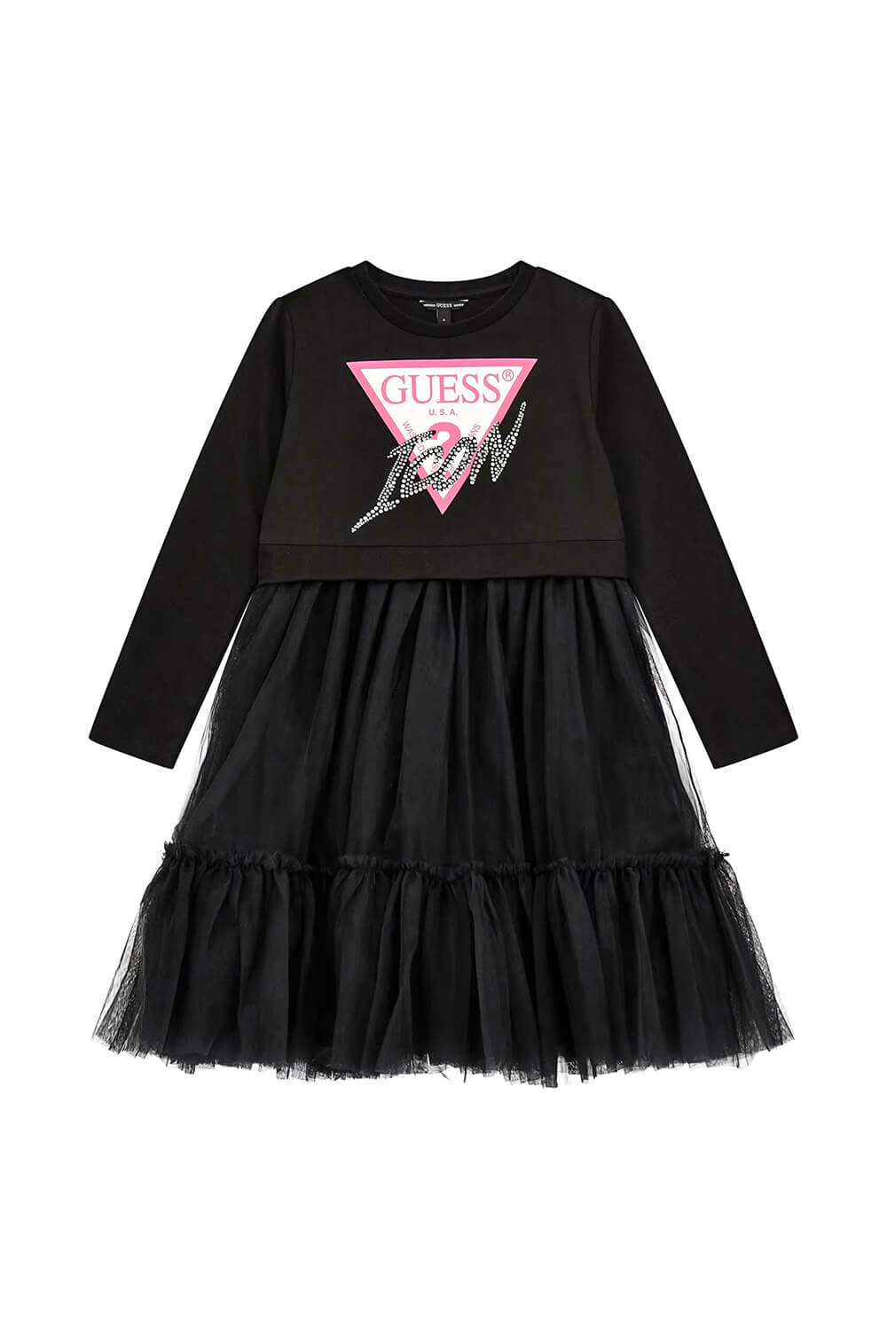 Рокля с тюл в черно Guess