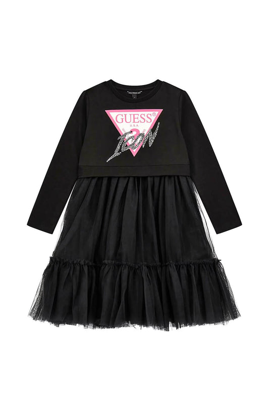 Рокля с тюл в черно Guess
