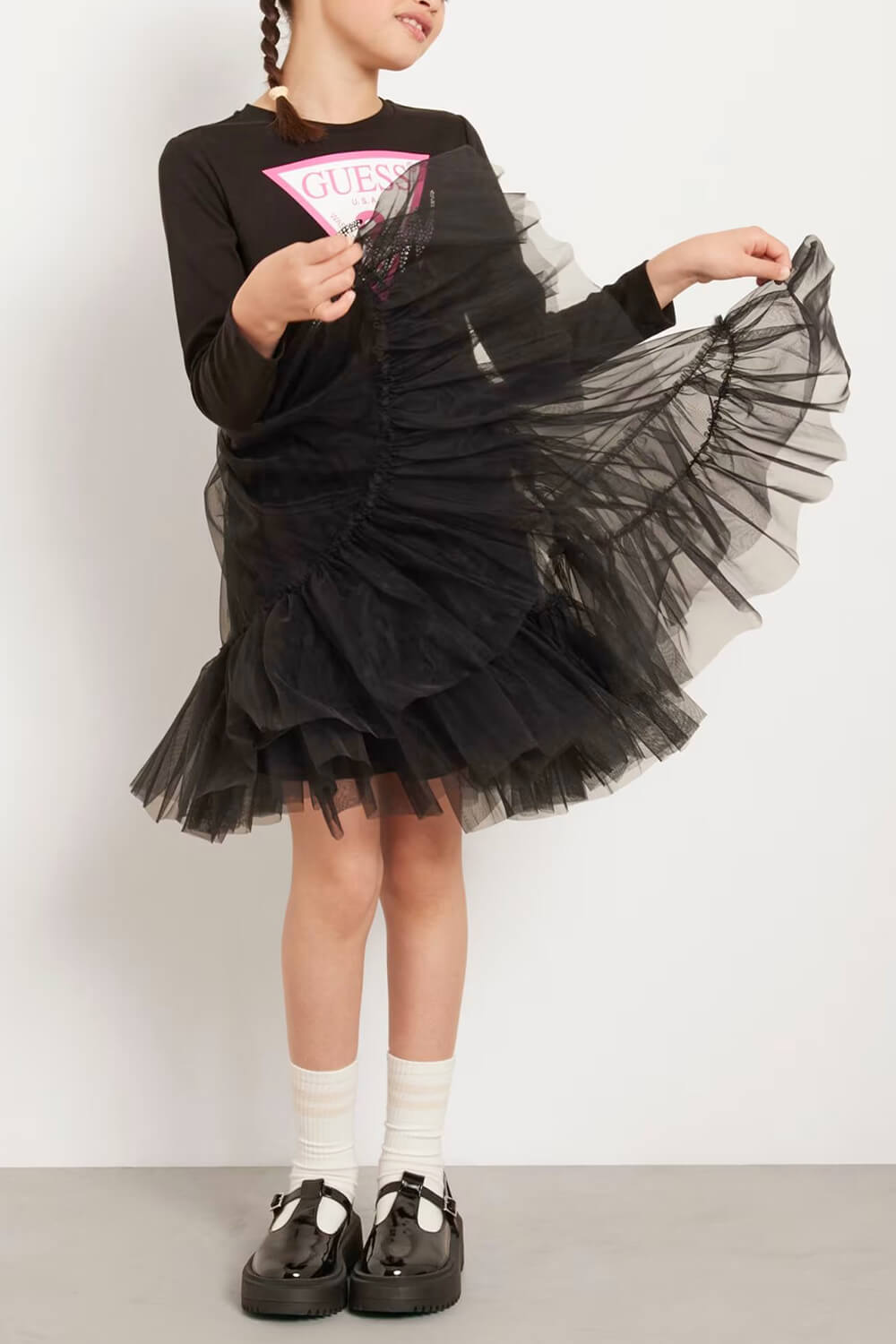 Рокля с тюл в черно Guess