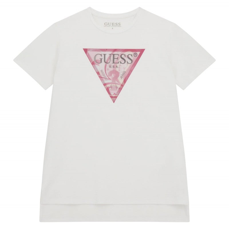 Дълга тениска за момиче в бяло Guess