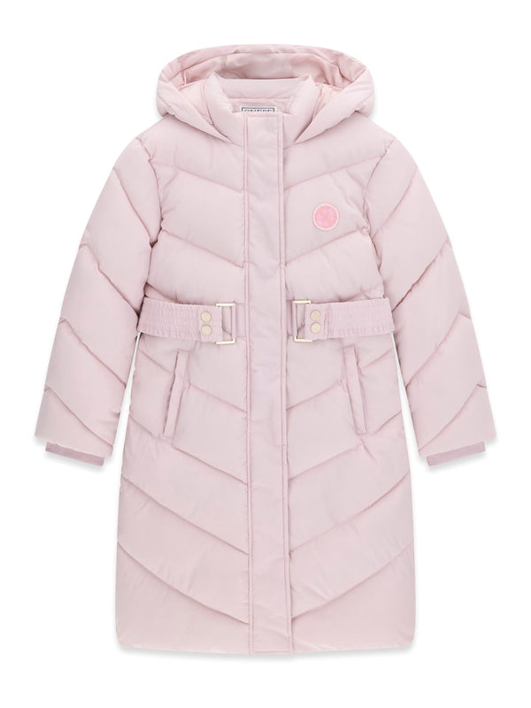 Дълго капитонирано яке с качулка за момиче Guess в лилаво