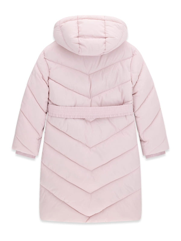 Дълго капитонирано яке с качулка за момиче Guess в лилаво