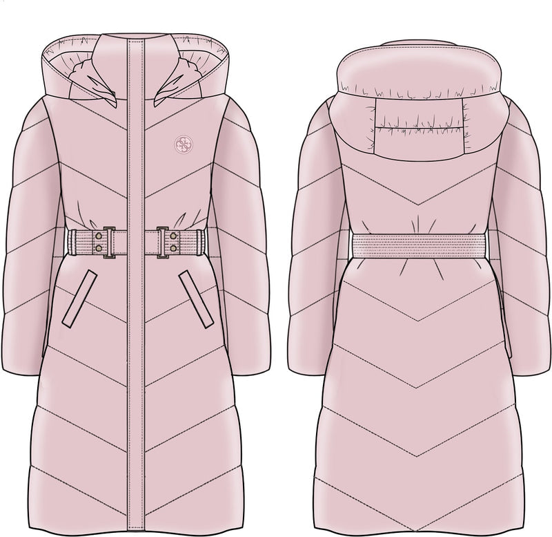 Дълго капитонирано яке с качулка за момиче Guess в лилаво