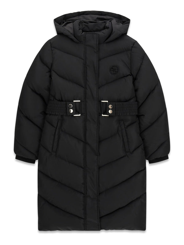 Дълго капитонирано яке с качулка за момиче Guess в черно
