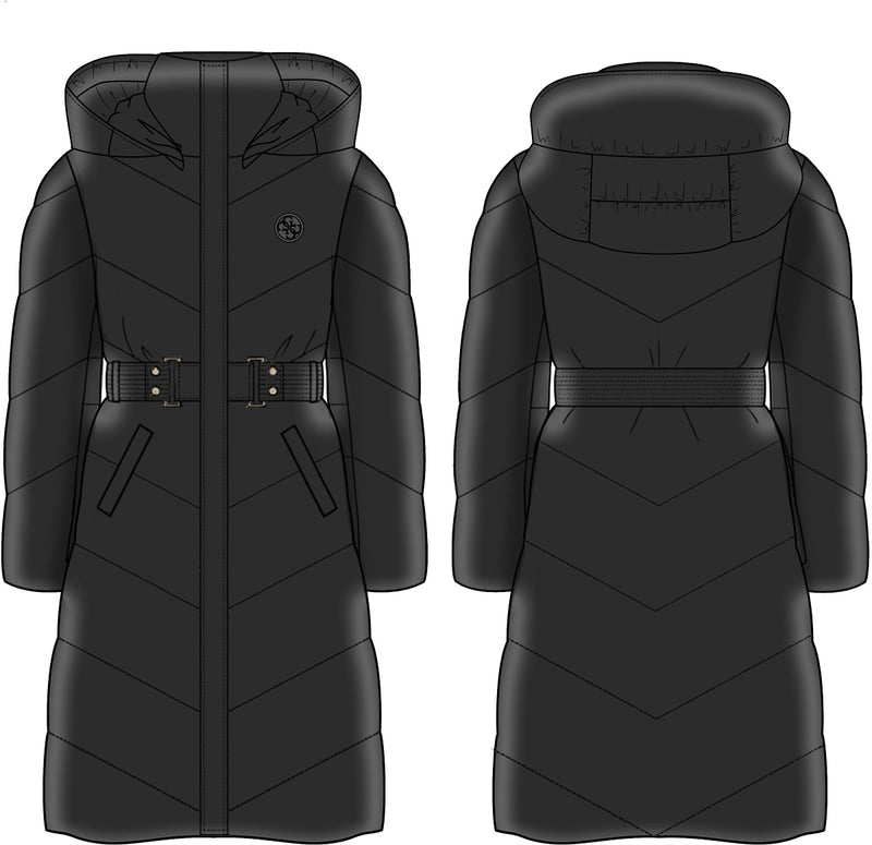 Дълго капитонирано яке с качулка за момиче Guess в черно