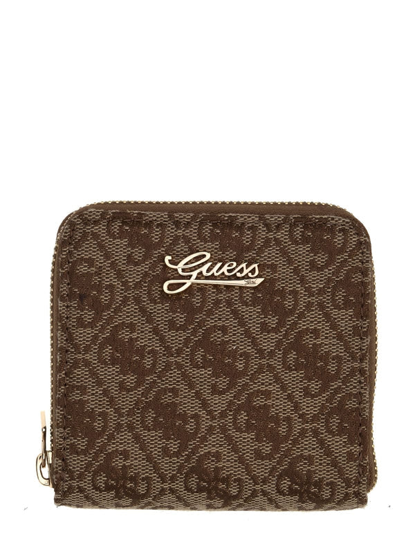 Жакардов портфейл 4G за момиче Guess в бежово и бяло