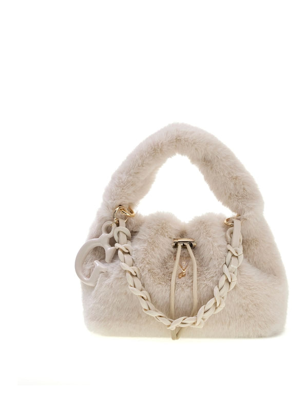 Чанта от изкуствен косъм за момиче Guess в кремаво