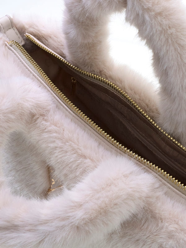 Чанта тоут от изкуствен косъм за момиче Guess в кремаво