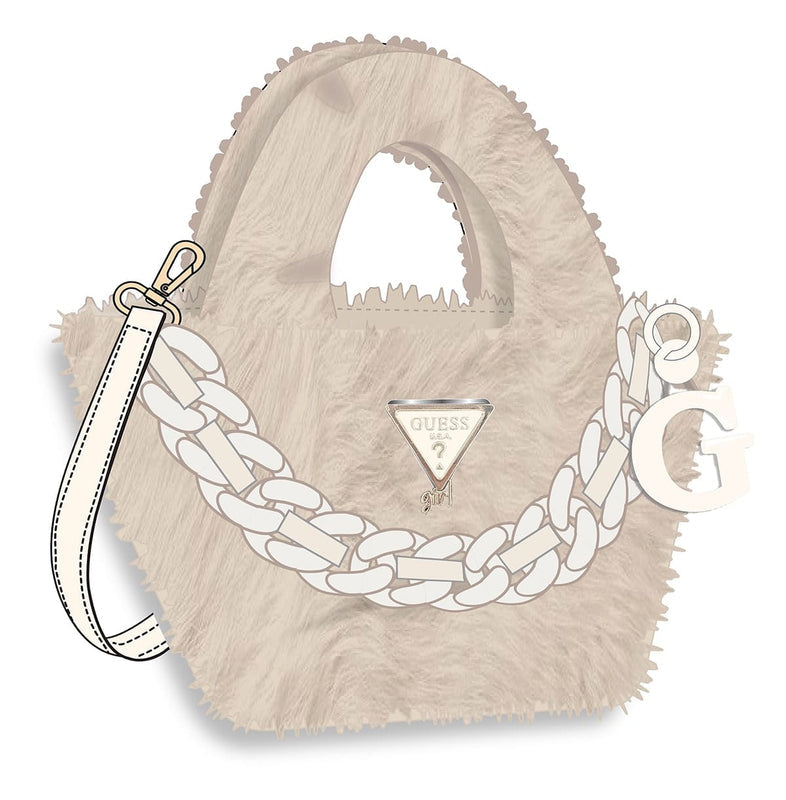 Чанта тоут от изкуствен косъм за момиче Guess в кремаво