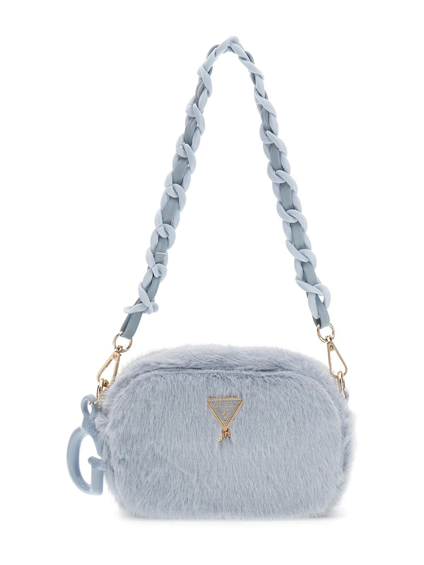 Камера чанта от изкуствен косъм за момиче Guess в светлосиньо
