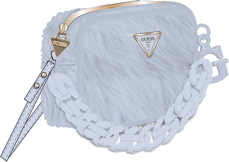 Камера чанта от изкуствен косъм за момиче Guess в светлосиньо