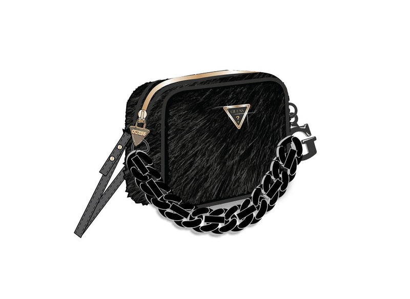 Камера чанта от изкуствен косъм за момиче Guess в черно