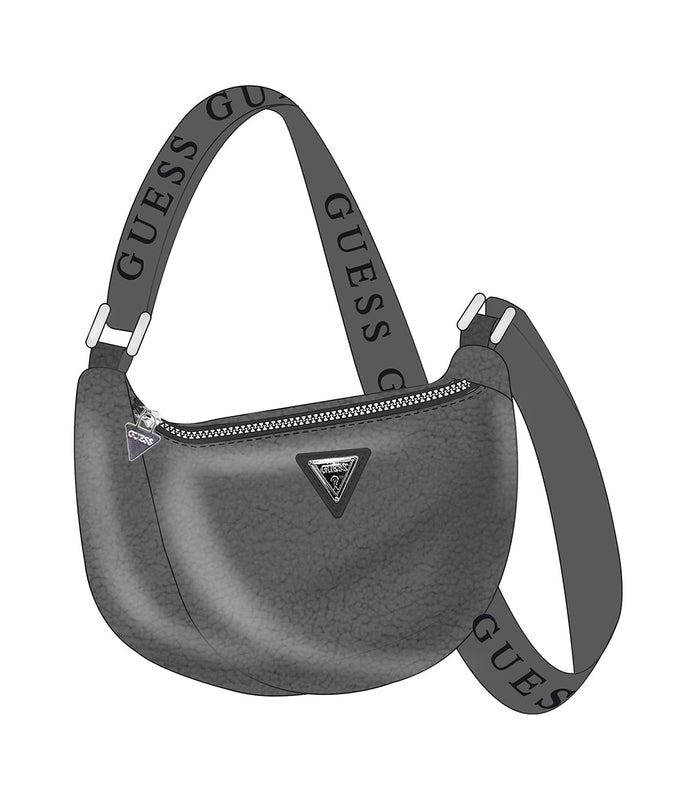 Чанта за рамо от тедди материя за момиче Guess в черно