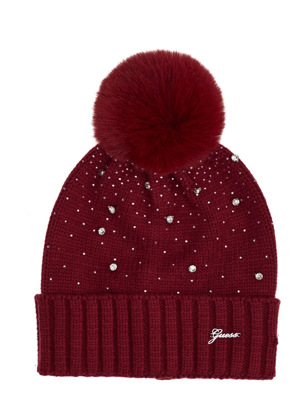 Бляскава шапка за момиче Guess в бордо