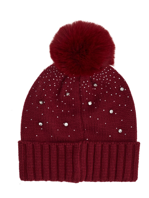 Бляскава шапка за момиче Guess в бордо