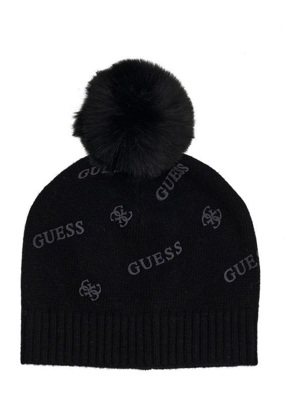 Шапка с флокиран 4G монограм за момиче Guess в черно