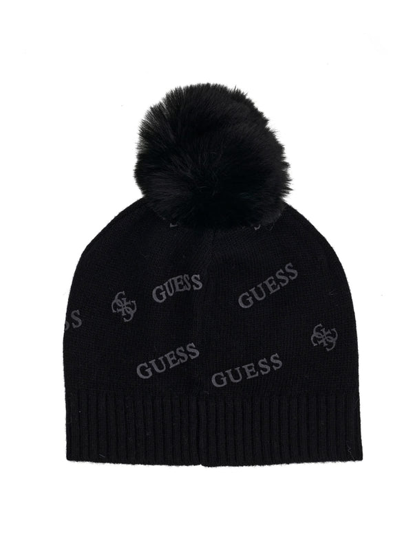 Шапка с флокиран 4G монограм за момиче Guess в черно