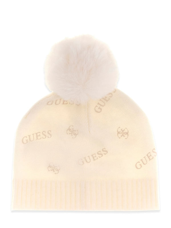 Шапка с флокиран 4G монограм за момиче Guess в бежово