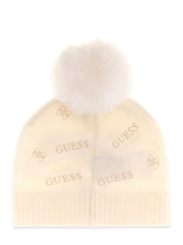 Шапка с флокиран 4G монограм за момиче Guess в бежово