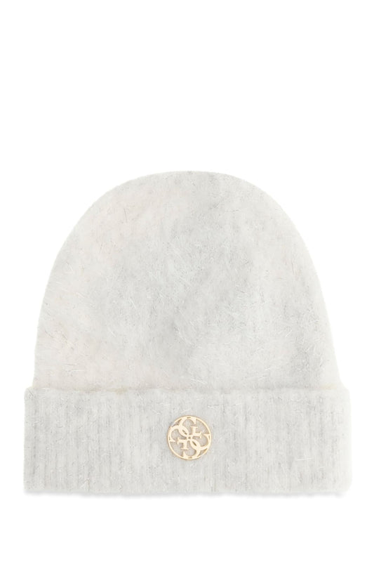 Космата шапка с блестяща нишка за момиче Guess в кремаво
