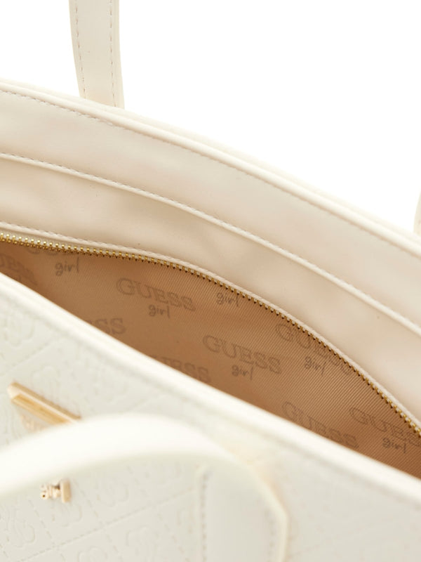 Голяма пазарска чанта за момиче Guess в кремаво