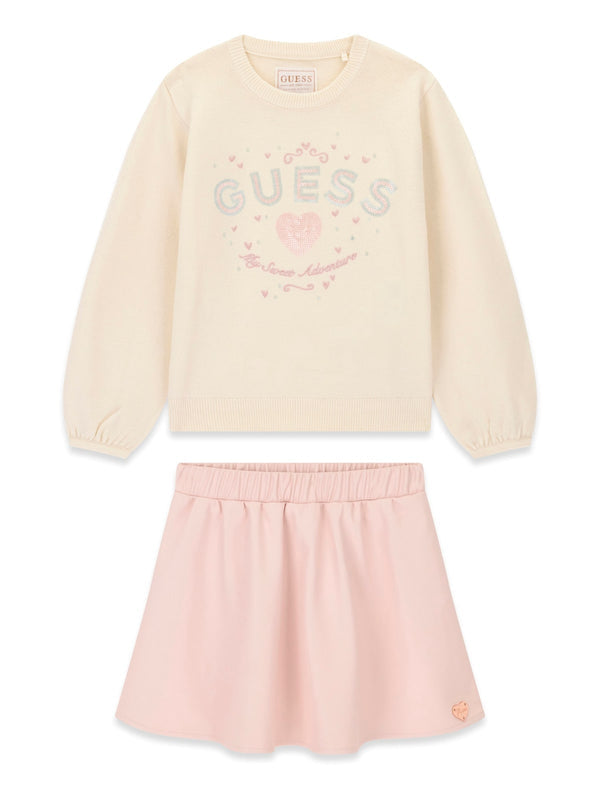 Комплект пуловер и еко кожа за момиче Guess