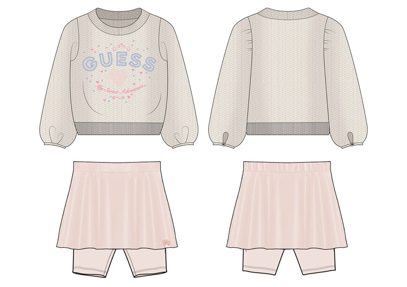Комплект пуловер и еко кожа за момиче Guess