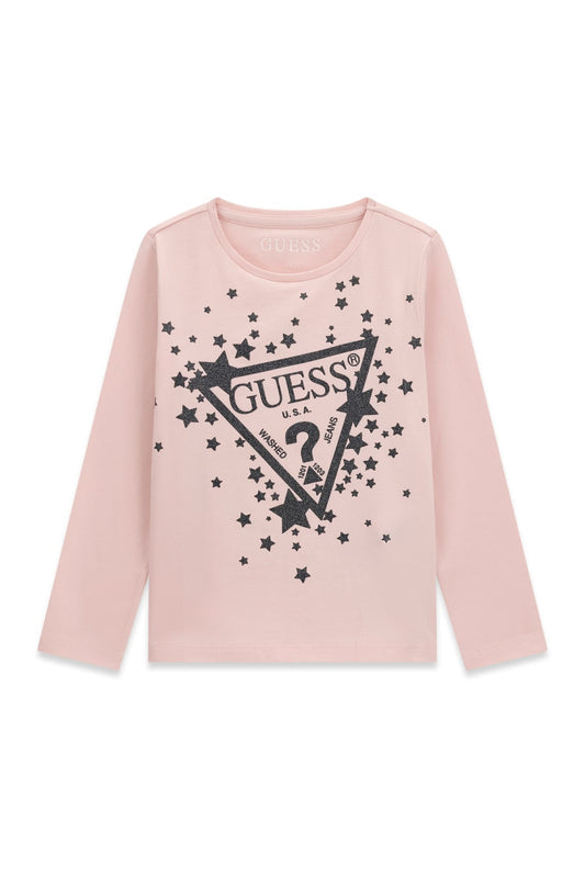 Блуза с дълъг ръкав и лого за момиче Guess в лилаво