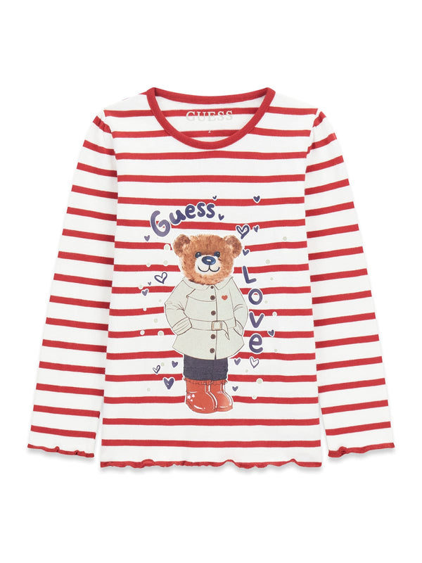 Блуза на райе за момиче Guess в бяло и червено