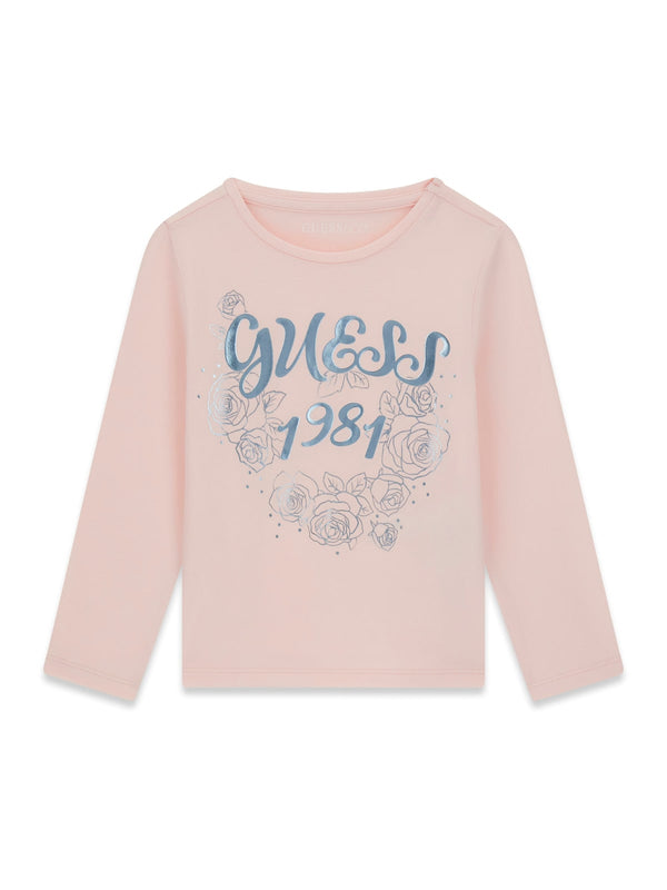 Блуза с дълъг ръкав и лого за момиче Guess в розово