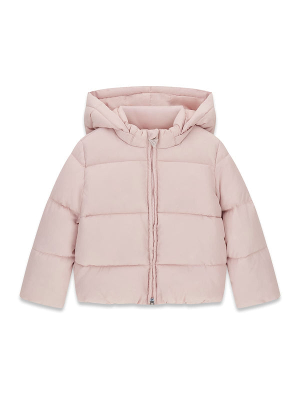 Капитонирано яке с качулка и цип за момиче Guess в лилаво