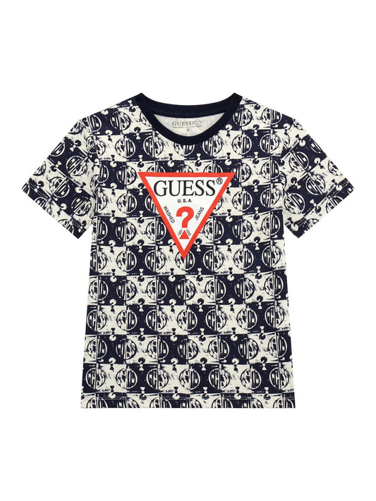 Детска памучна тениска за момче Guess в бяло и черно P71M