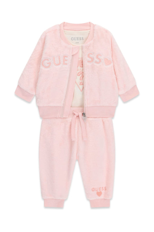 Комплект горнище с цип и боди за бебе момиче Guess в розово