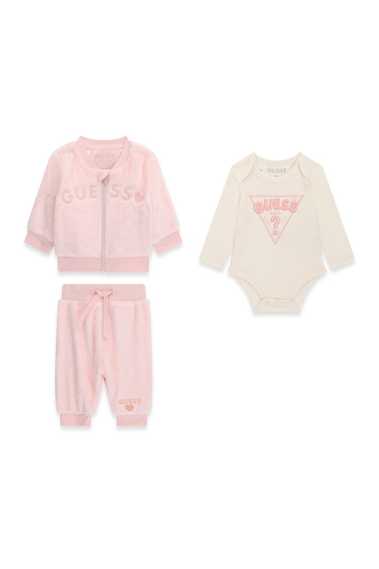 Комплект горнище с цип и боди за бебе момиче Guess в розово