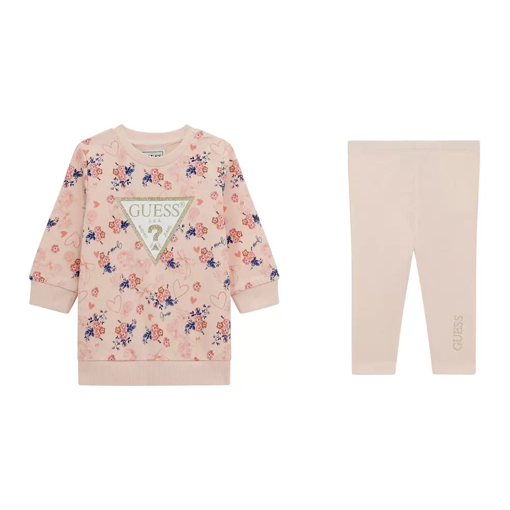 Pink floral tunic and leggings set for baby Guess