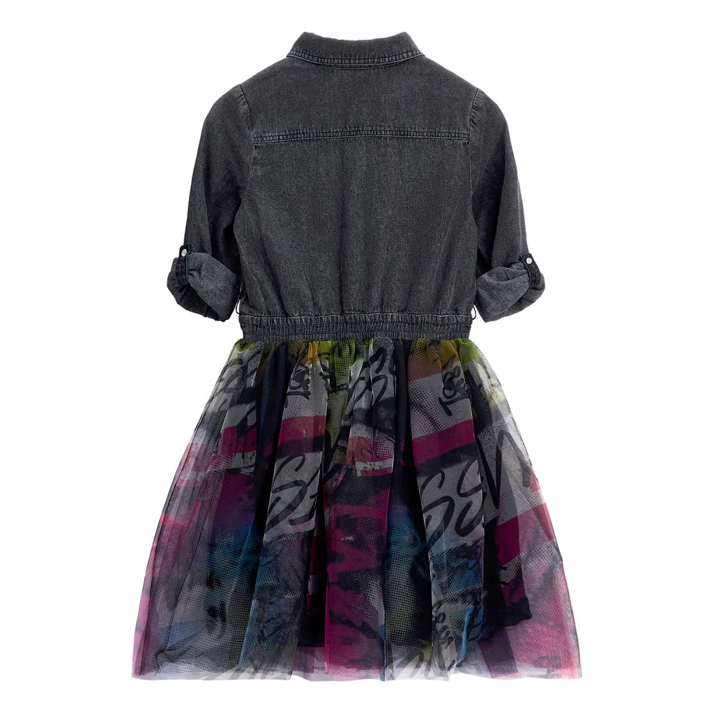 Dark gray denim and tulle dress for girl Guess
