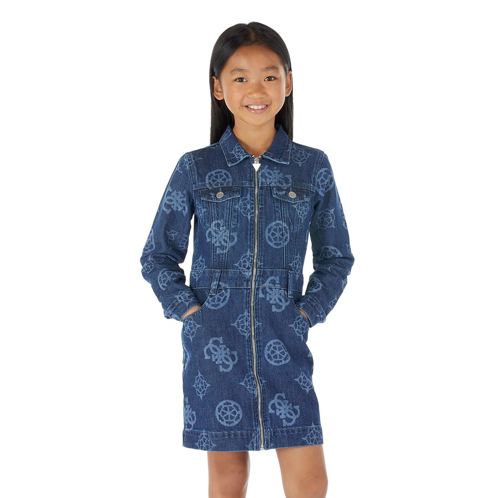 Дънкова рокля за момиче с лога Guess