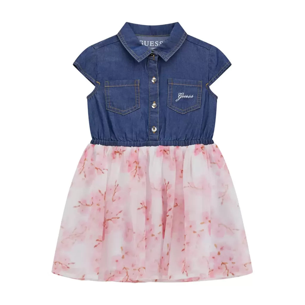 Guess floral denim and tulle flared dress
