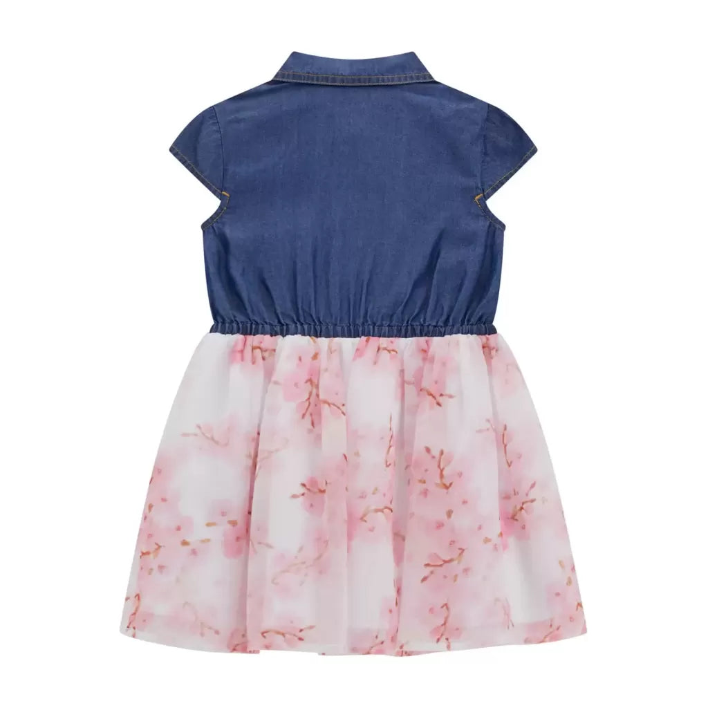Guess floral denim and tulle flared dress
